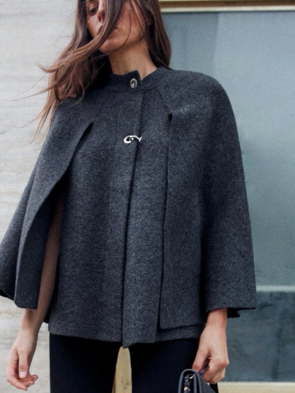 Zara Charcoal Gray Cape with Front Clasp